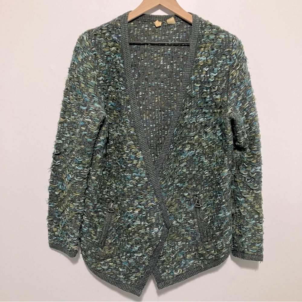 Anthropologie Moth Cardigan Women Size Small Blue, Green & Grey Wool Blend